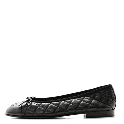 Chanel Aged Calfskin Quilted CC Cap Toe Ballerina Flats 38.5 Black 1 of 10