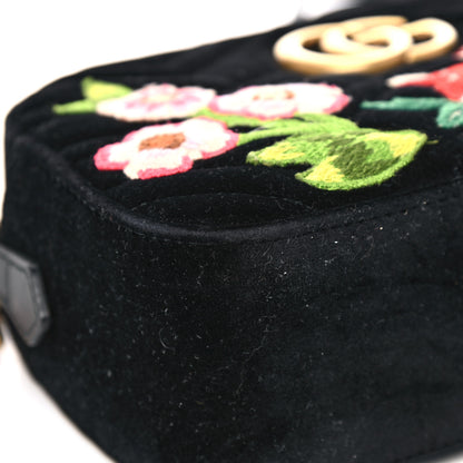 Gucci Velvet Matelasse Deer Embroidered Small GG Marmont Chain Shoulder Bag Black 5 of 14