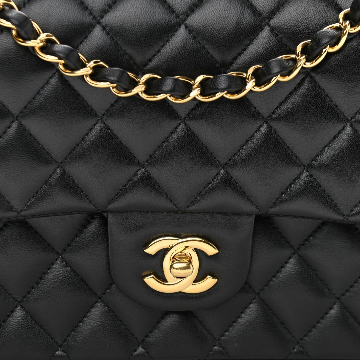 Lambskin Quilted Medium Double Flap Black