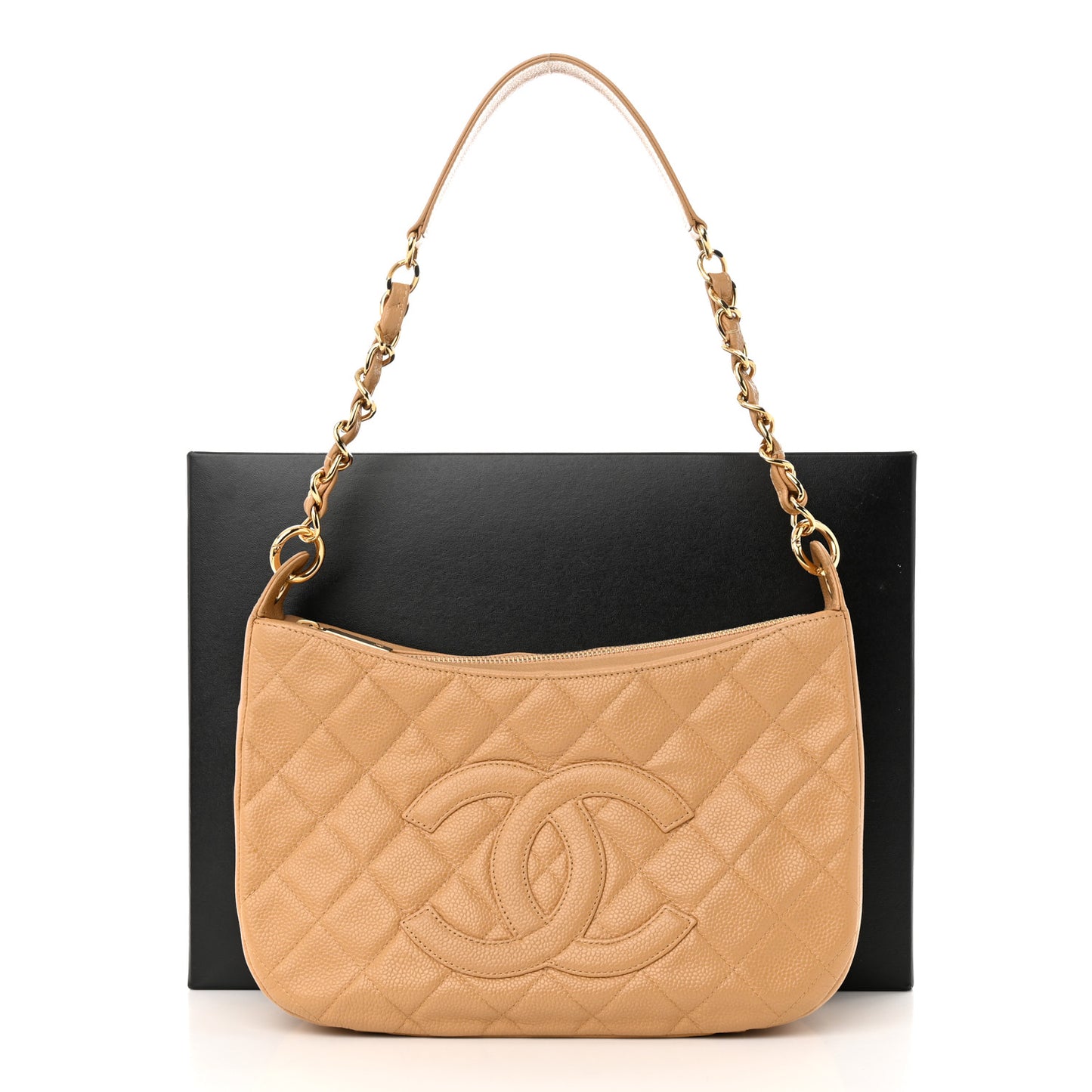 Caviar Quilted Timeless CC Shoulder Bag Beige
