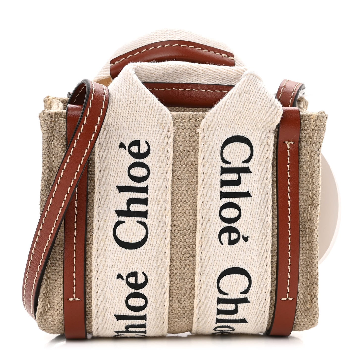 Cotton Calfskin Nano Woody Ribbon Tote White Brown