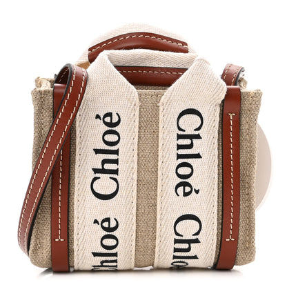 Chloe Cotton Calfskin Nano Woody Ribbon Tote White Brown 1 of 9