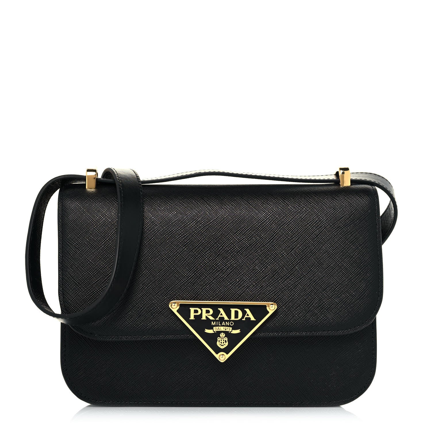 Prada Saffiano Cuir Triangle Embleme Flap Shoulder Bag Black 1 of 12