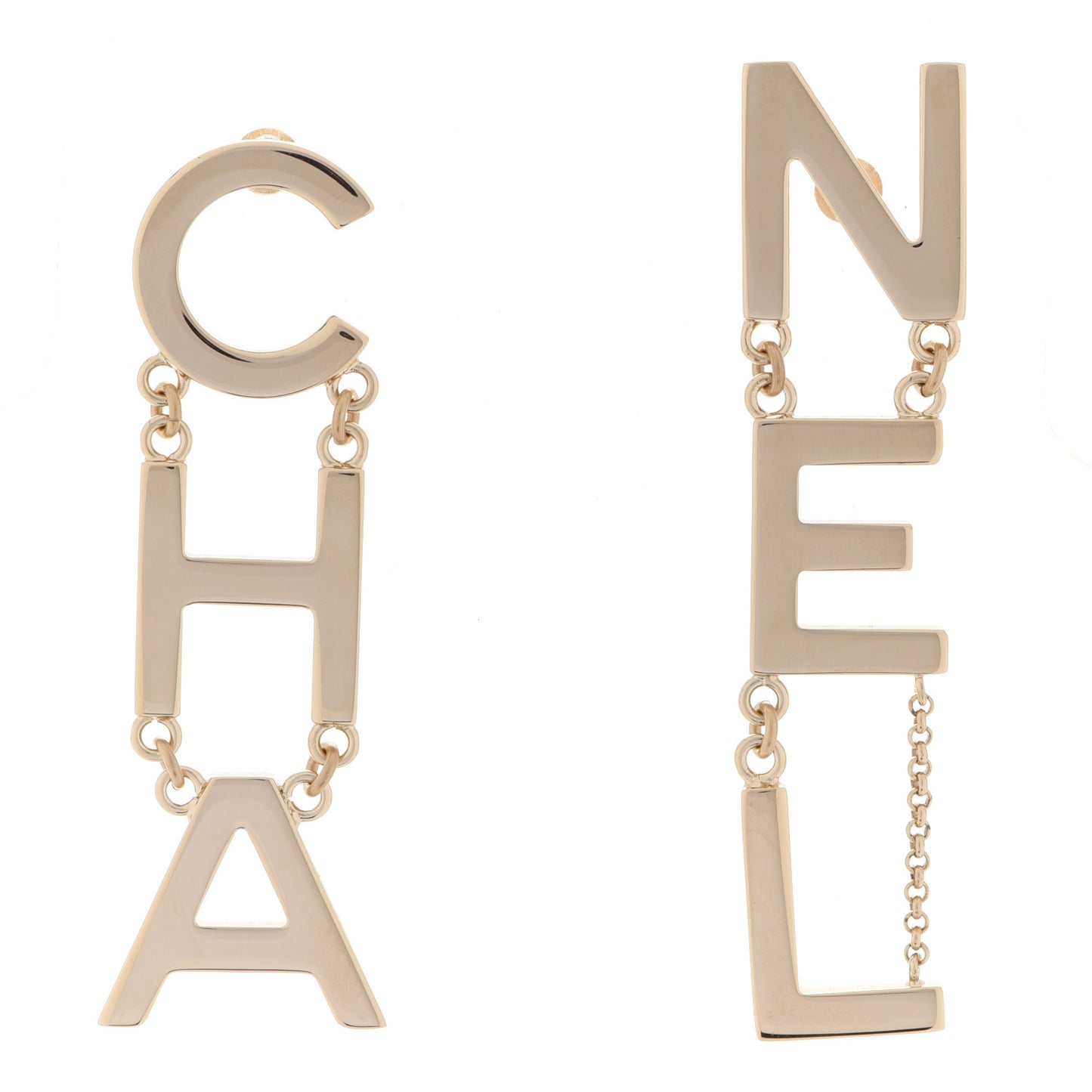 Metal Cha-Nel Logo Drop Earrings Gold
