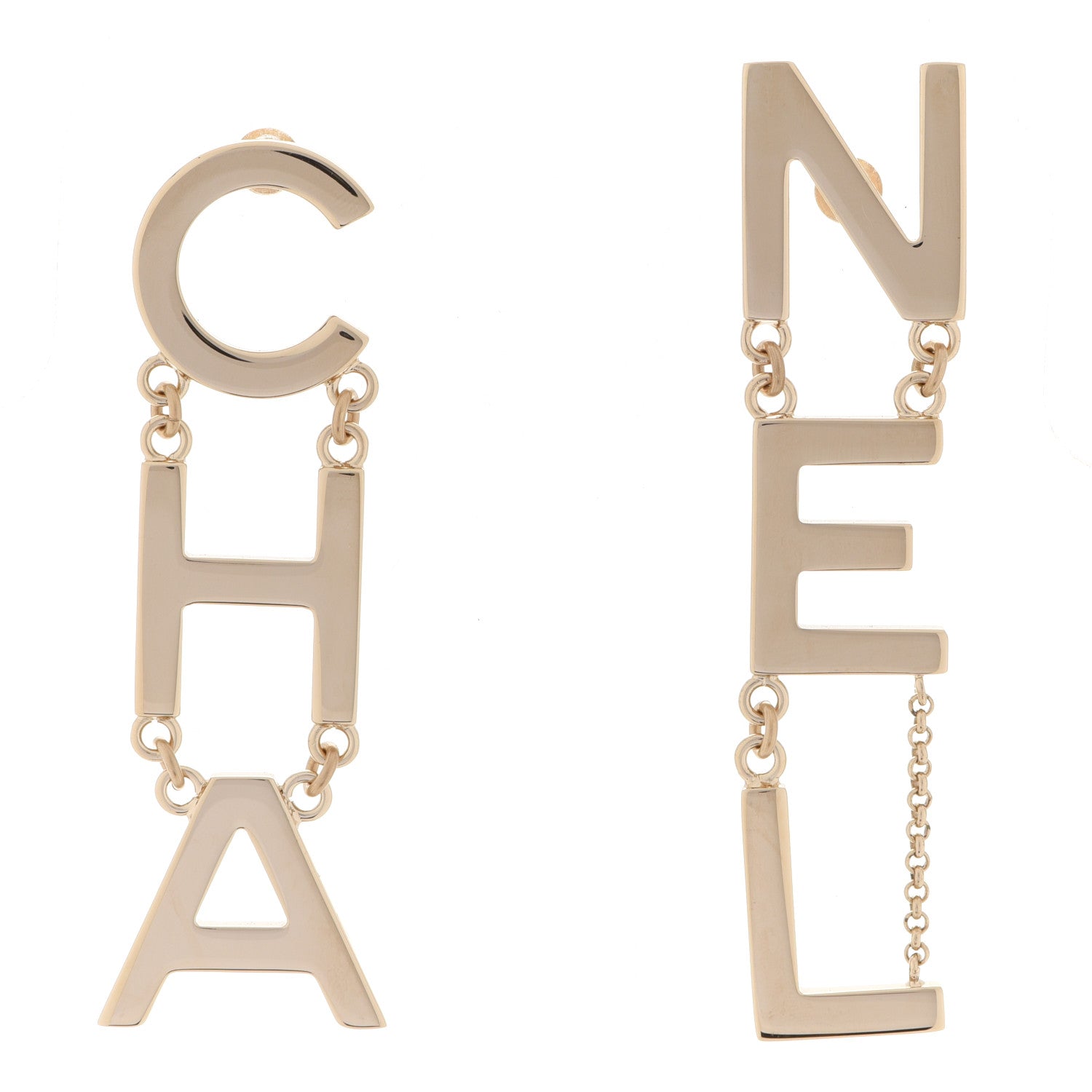 Chanel Metal Cha-Nel Logo Drop Earrings Gold 1 of 5