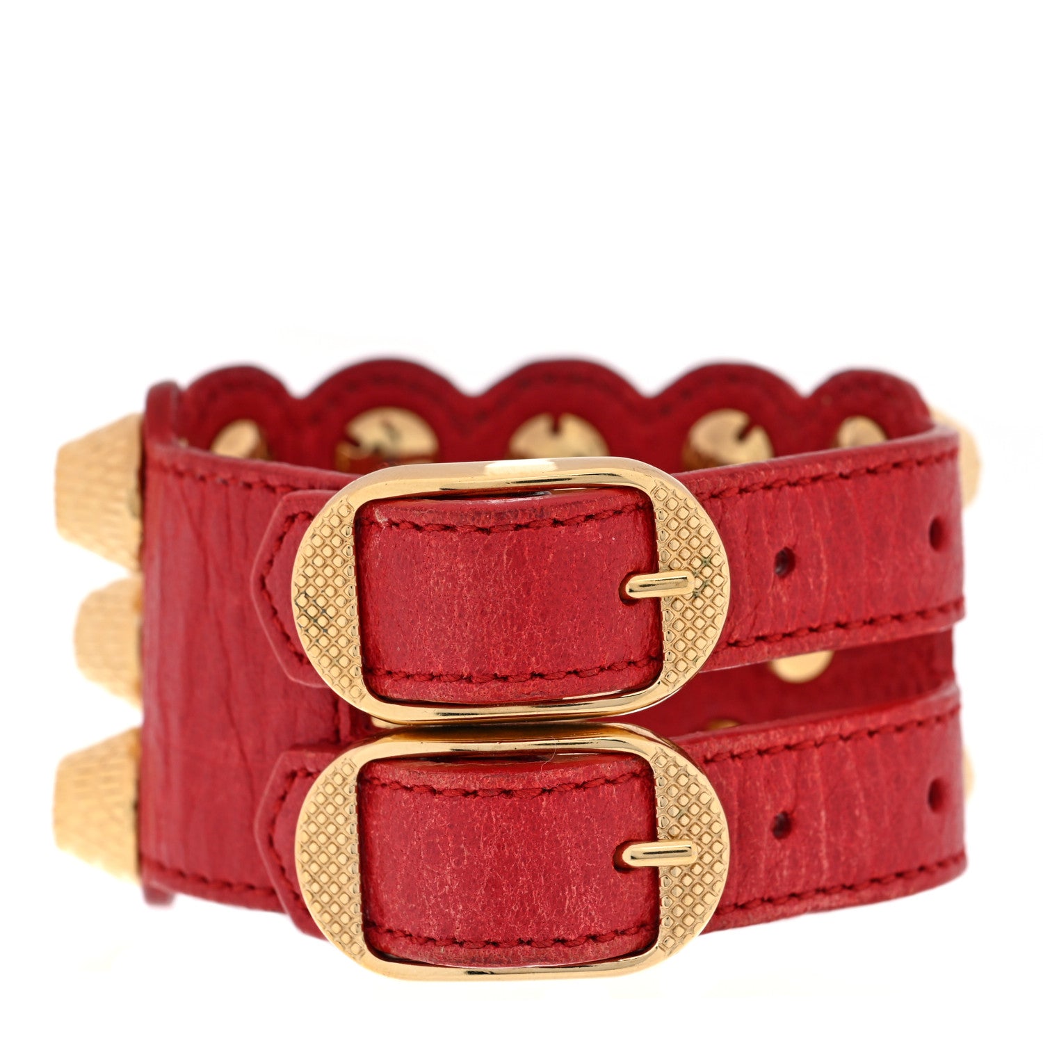 Balenciaga Agneau Arena Three Row Giant Gold Bracelet Rouge Cardinal 3 of 5
