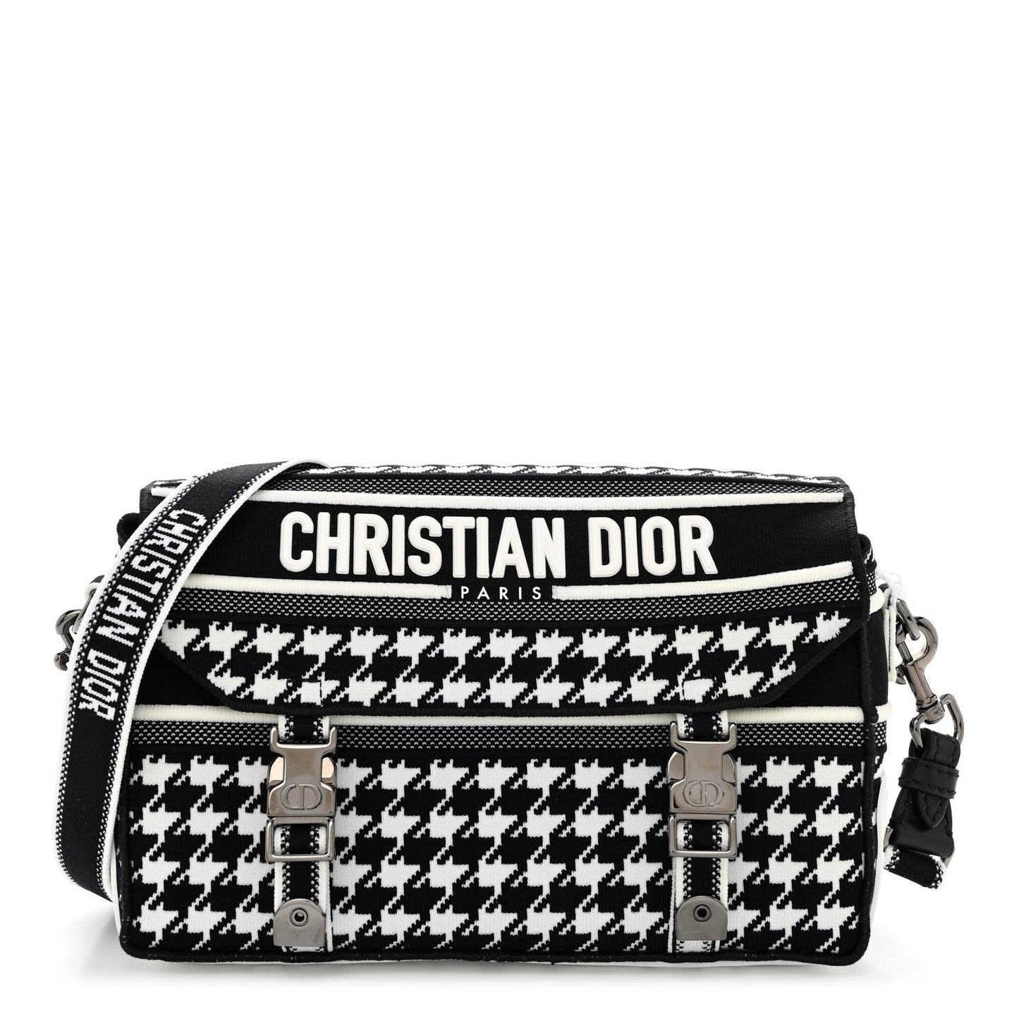 Canvas Houndstooth Embroidered Small Diorcamp Bag Black Multicolor