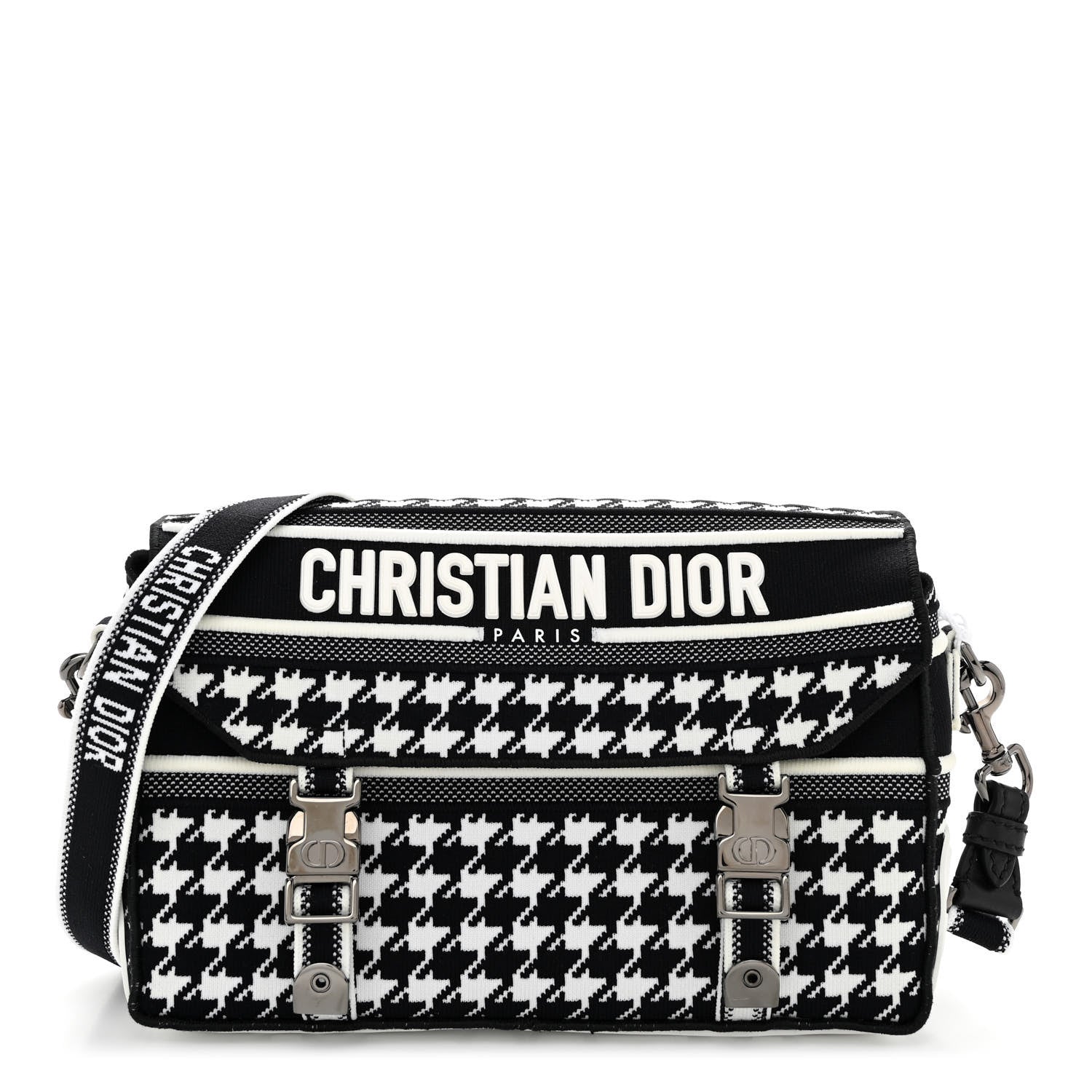 Christian Dior Canvas Houndstooth Embroidered Small Diorcamp Bag Black Multicolor 1 of 10