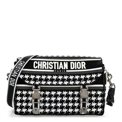 Christian Dior Canvas Houndstooth Embroidered Small Diorcamp Bag Black Multicolor 1 of 10