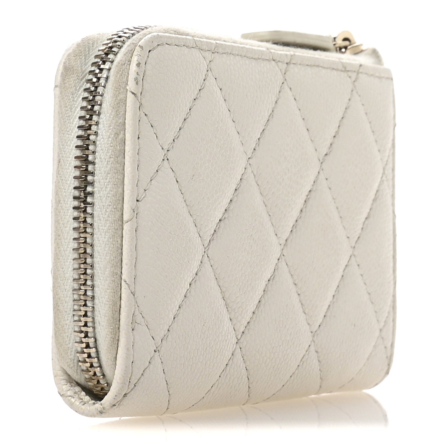 Caviar Quilted Zipped Key Holder Case White