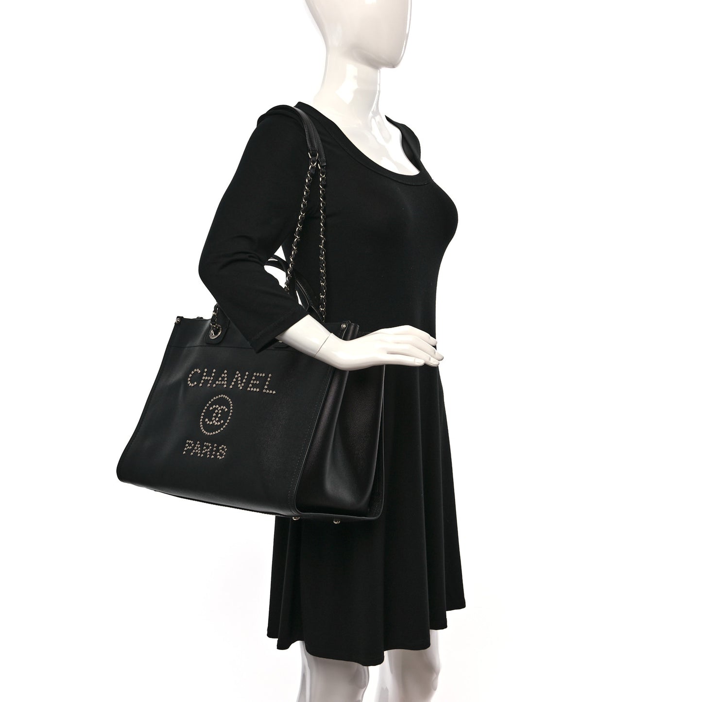 Caviar Medium Studded Deauville Tote Black