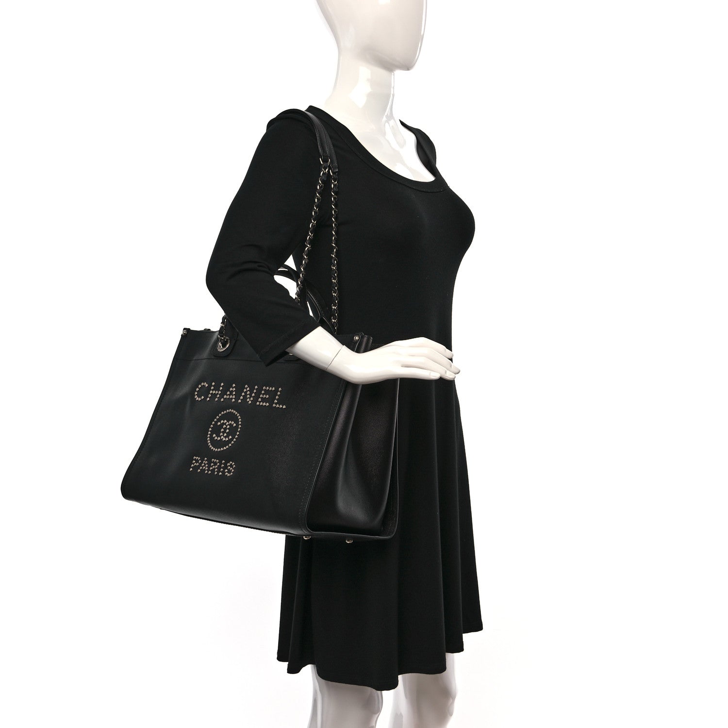 Chanel Caviar Medium Studded Deauville Tote Black 2 of 11
