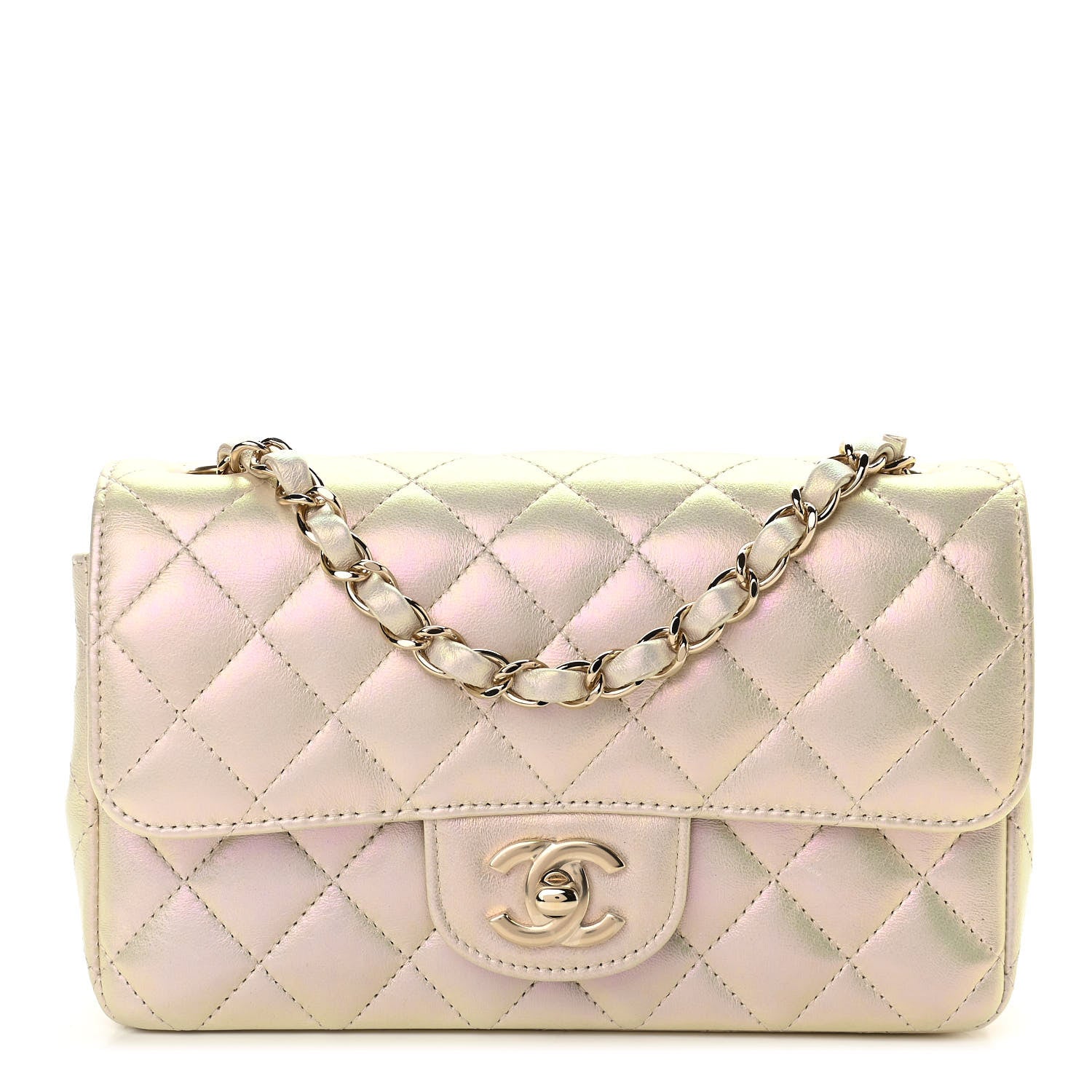 Chanel Iridescent Lambskin Quilted Mini Rectangular Flap Ivory 1 of 11