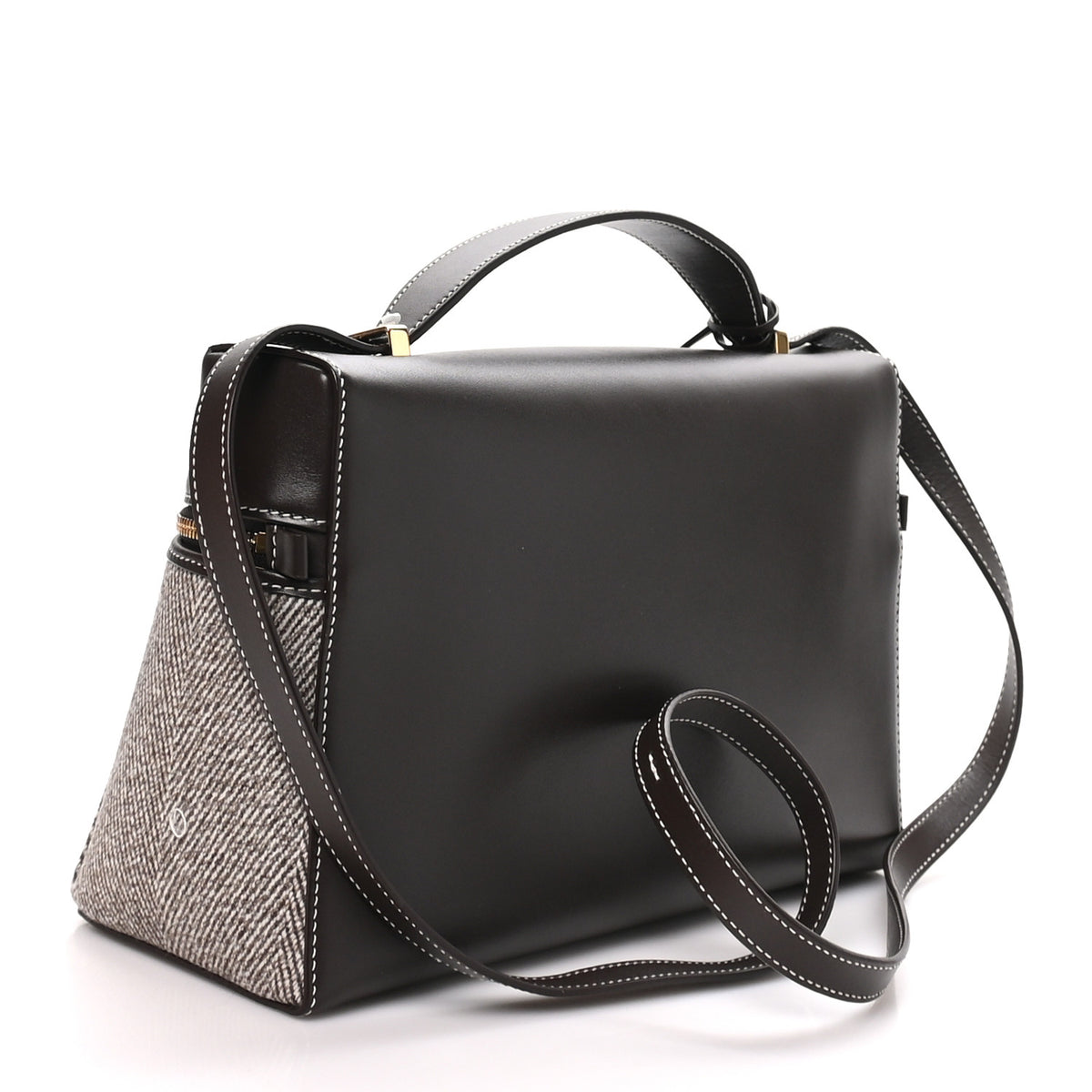 Loro Piana Calfskin Merino Wool Extra Bag L27 Natural Brown Dark Chocolate Licorice Sun Gold 3 of 10