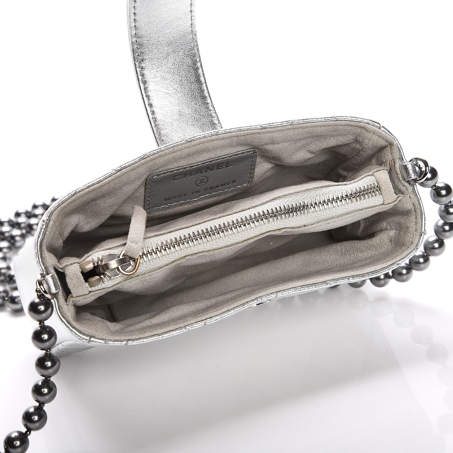 Chanel Metallic Lambskin Quilted Pearl Chain Mini Love Symbols Bag Silver 5 of 13