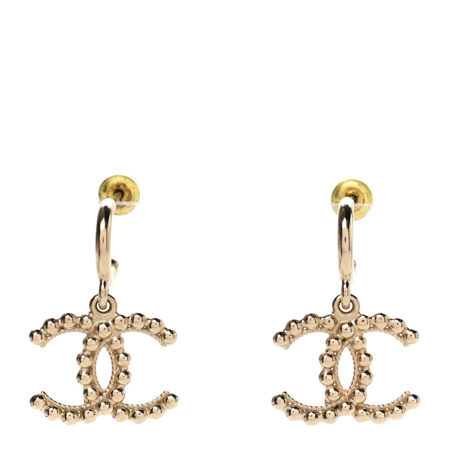 Chanel Metal Bead CC Drop Earrings Gold 1 of 5