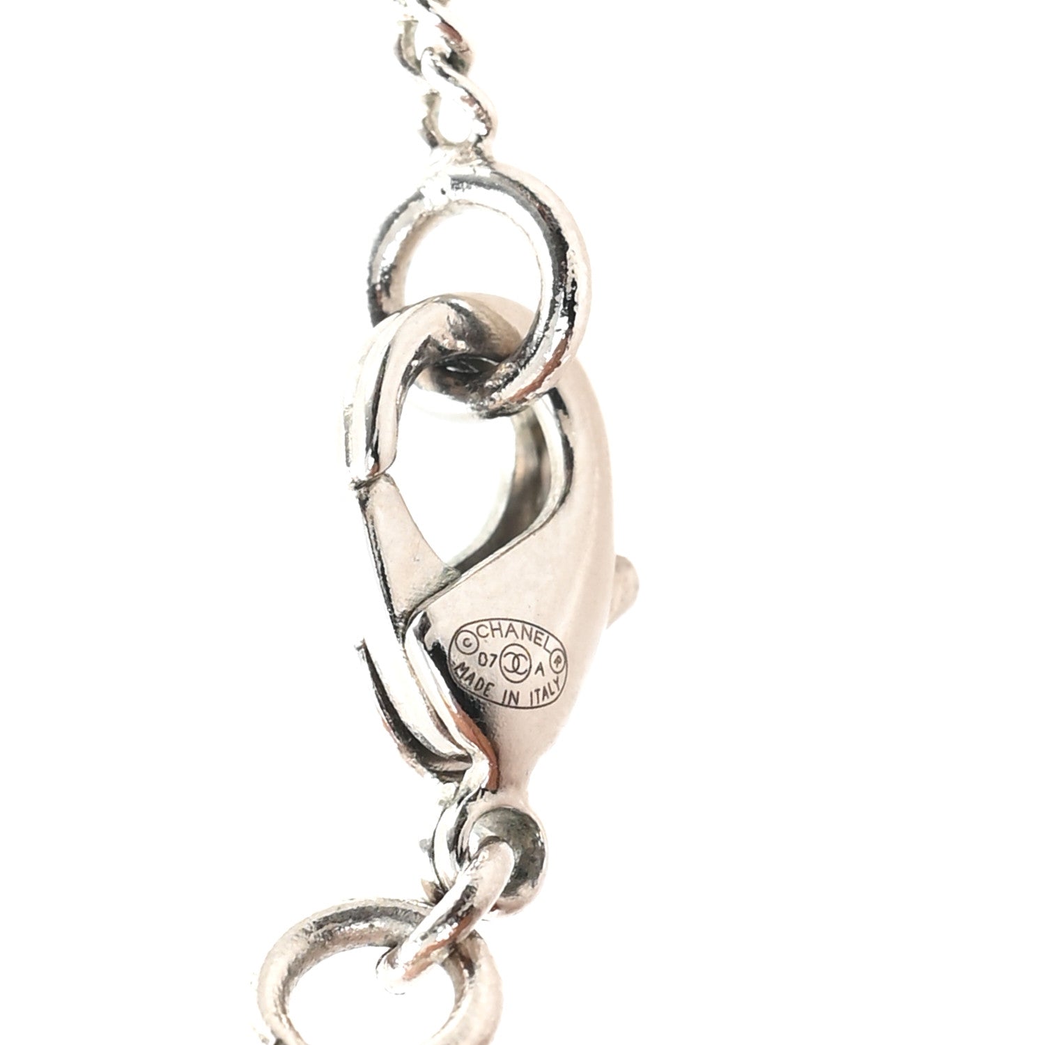 Chanel Pearl Crystal CC Drop Necklace Silver 4 of 4