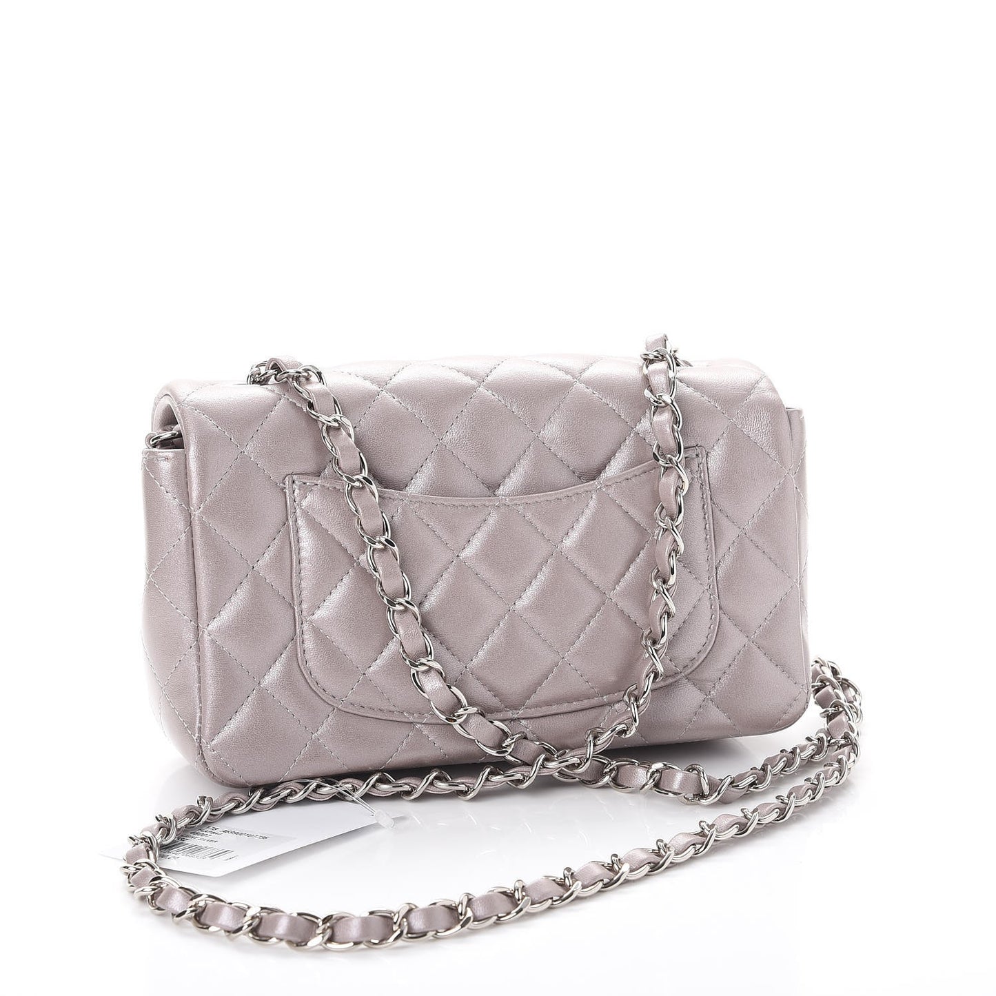 Metallic Lambskin Quilted Mini Rectangular Flap Silver