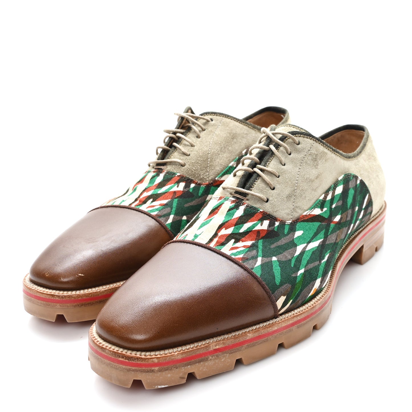 Calfskin Canvas Suede Mens Derby Oxfords 44.5 Brown Multicolor