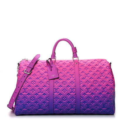Louis Vuitton Taurillon Illusion Keepall Bandouliere 50 Bleu Rose 1 of 8