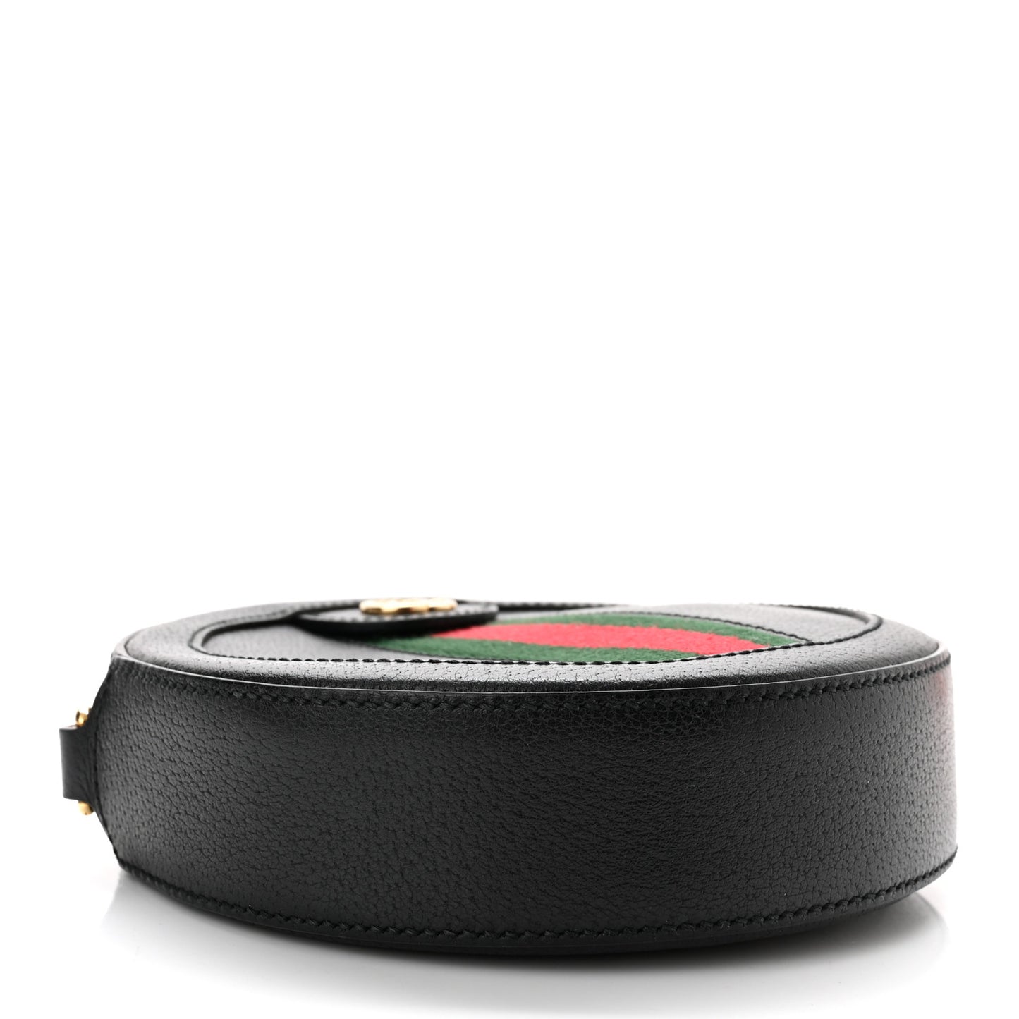 Grained Calfskin Web Mini Ophidia Round Shoulder Bag Black