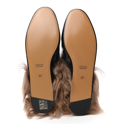 Gucci Patent Fur Womens Princetown Slippers 37 Black Natural 5 of 7