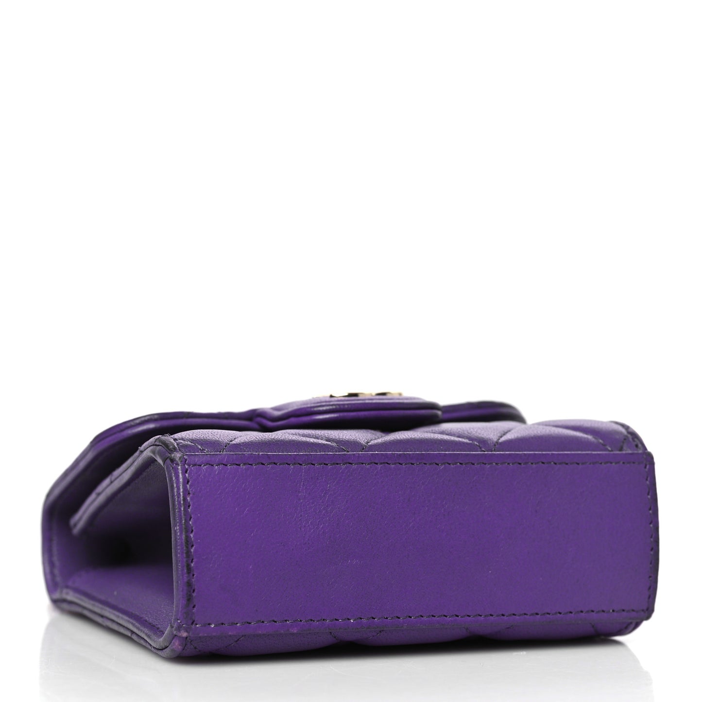 Lambskin Quilted Top Handle Clutch With Chain Purple