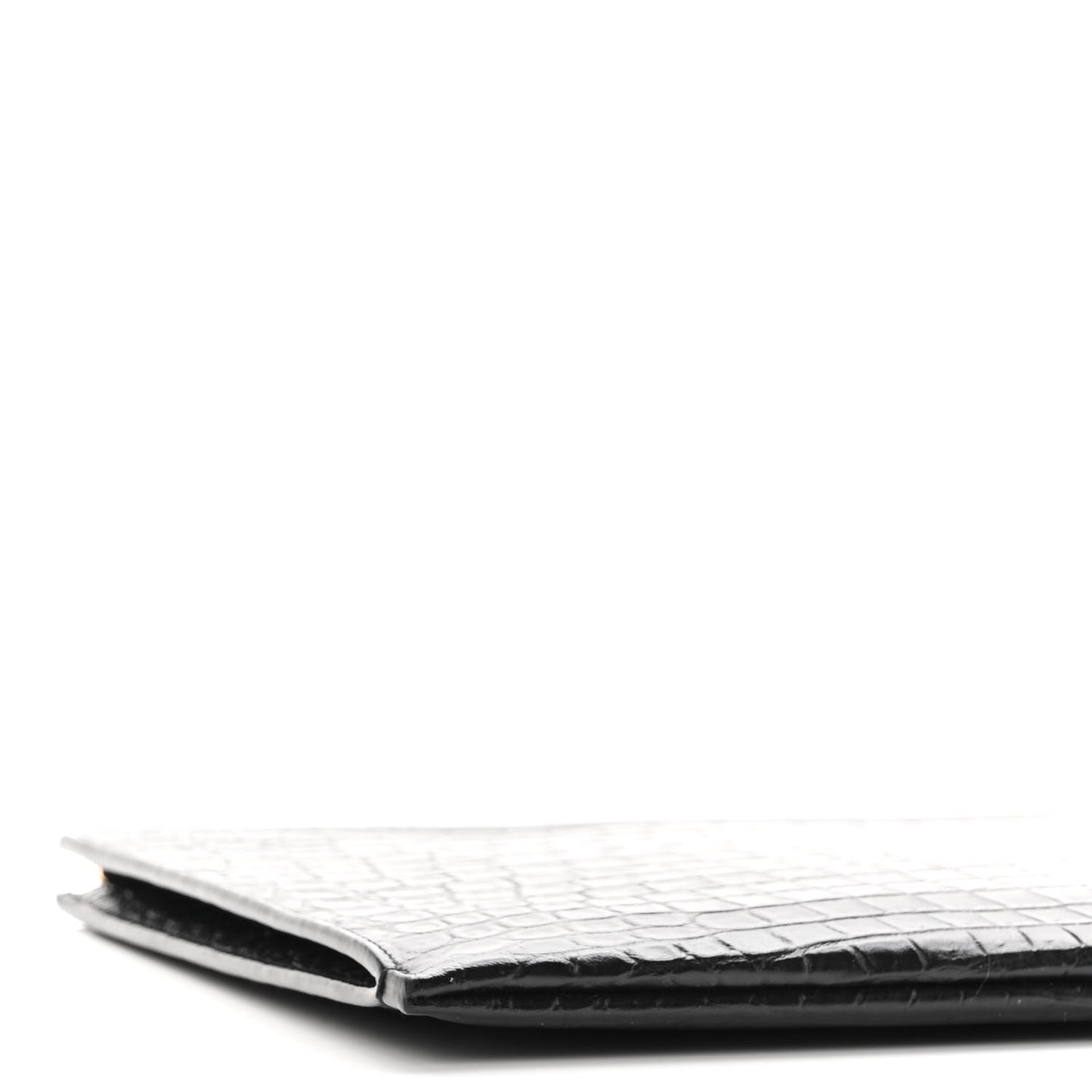 Calfskin Crocodile Embossed Tiny Monogram Zipped Tablet Holder Black