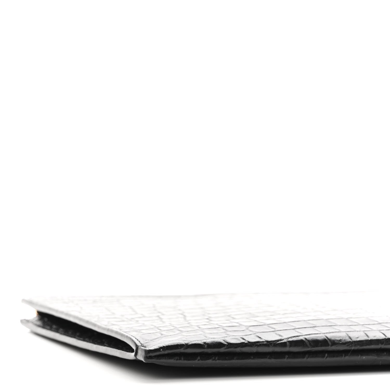 Saint Laurent Calfskin Crocodile Embossed Tiny Monogram Zipped Tablet Holder Black 7 of 9