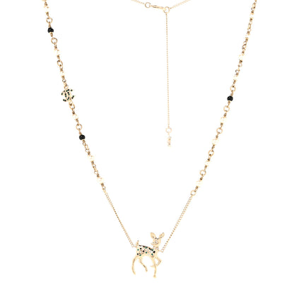 Chanel Pearl Crystal CC Deer Long Necklace Gold Green 1 of 7