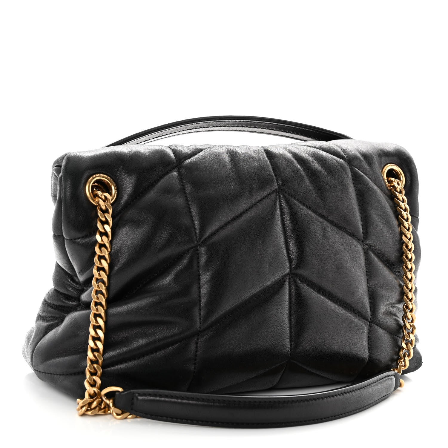 Saint Laurent Lambskin Quilted Small Loulou Puffer Monogram Chain Satchel Black 3 of 9