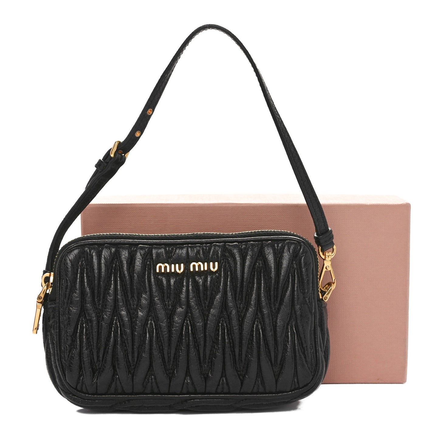 Nappa Matelasse Double Zip Pochette Clutch Black