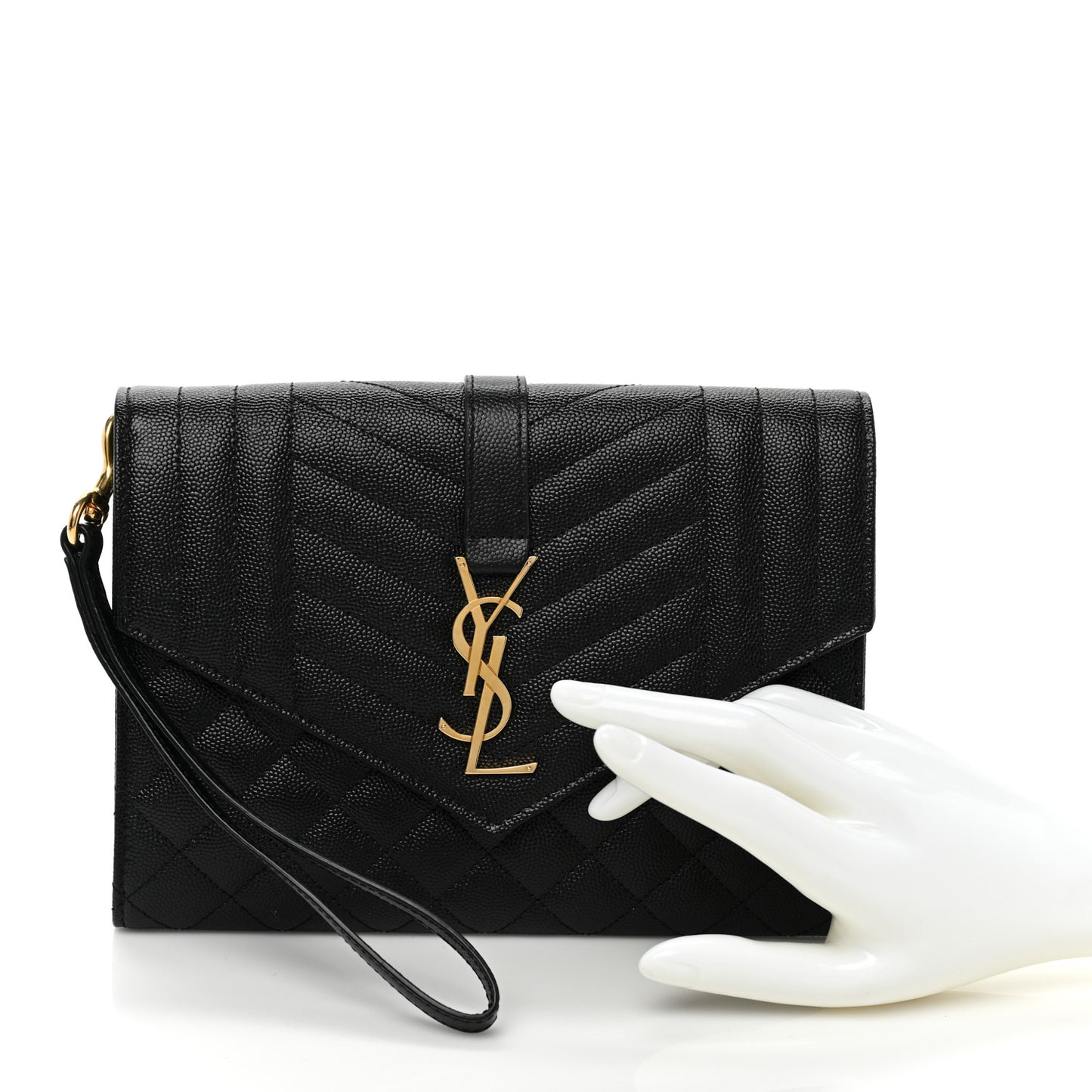 Grain De Poudre Textured Mixed Matelasse Triquilt Monogram Clutch Black