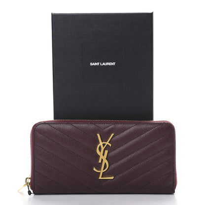Saint Laurent Grain De Poudre Matelasse Chevron Monogram Zip Around Wallet Rouge Legion 9 of 9