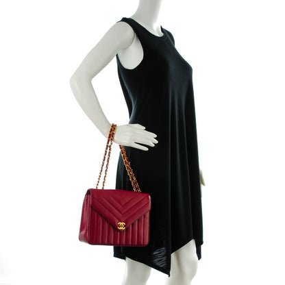 Chanel Lambskin Quilted Chevron Small Single Flap Red 2 of 8