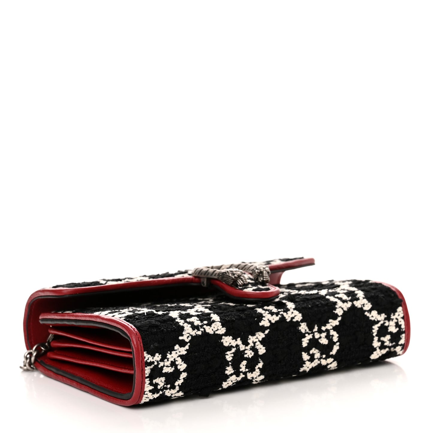 Tweed GG Monogram Mini Dionysus Chain Wallet Black White Romantic Cherry