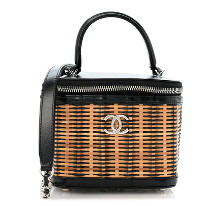 Chanel Calfskin Raffia Small Vanity Case Bag Black Beige 1 of 11