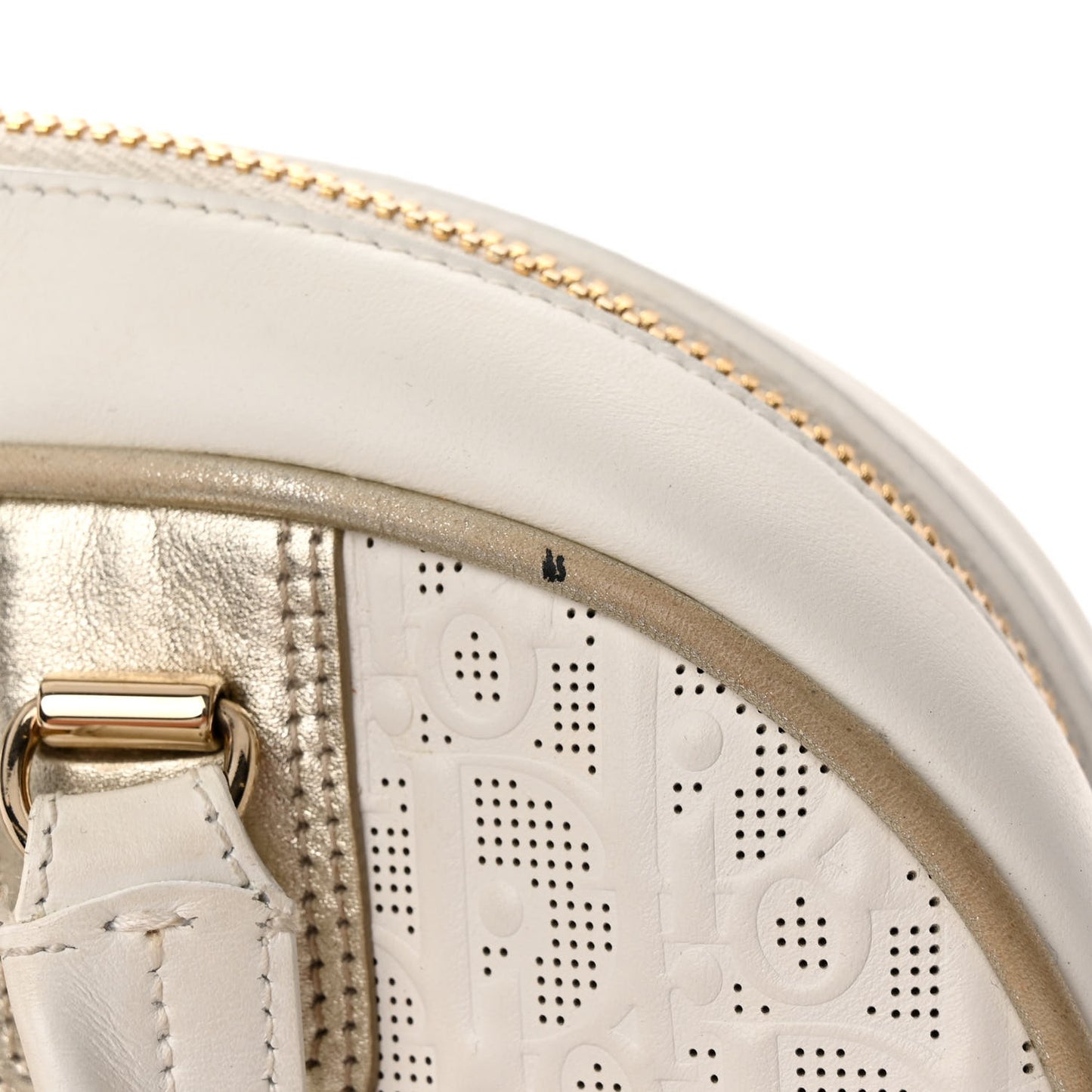 Perforated Calfskin Medium Dior Vibe Classic Bowling Bag White Gold