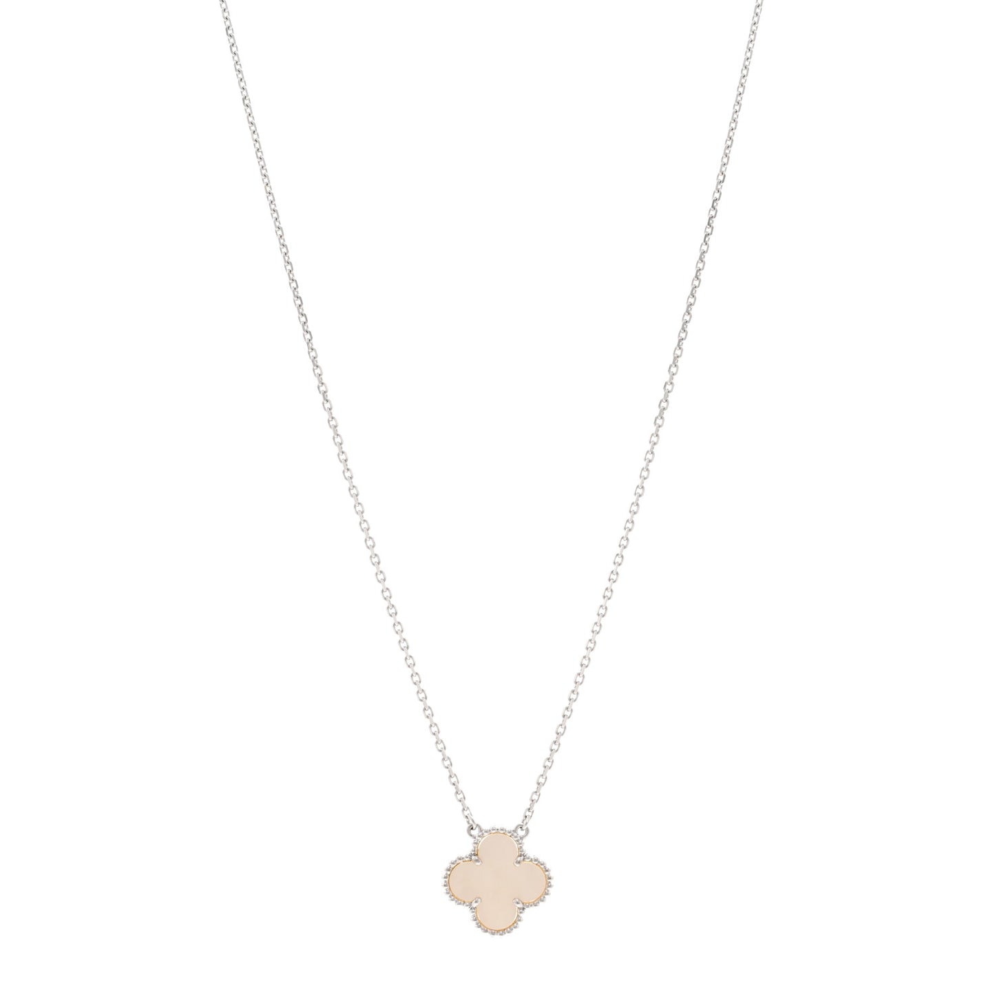 18K White Gold Mother Of Pearl Vintage Alhambra Pendant Necklace