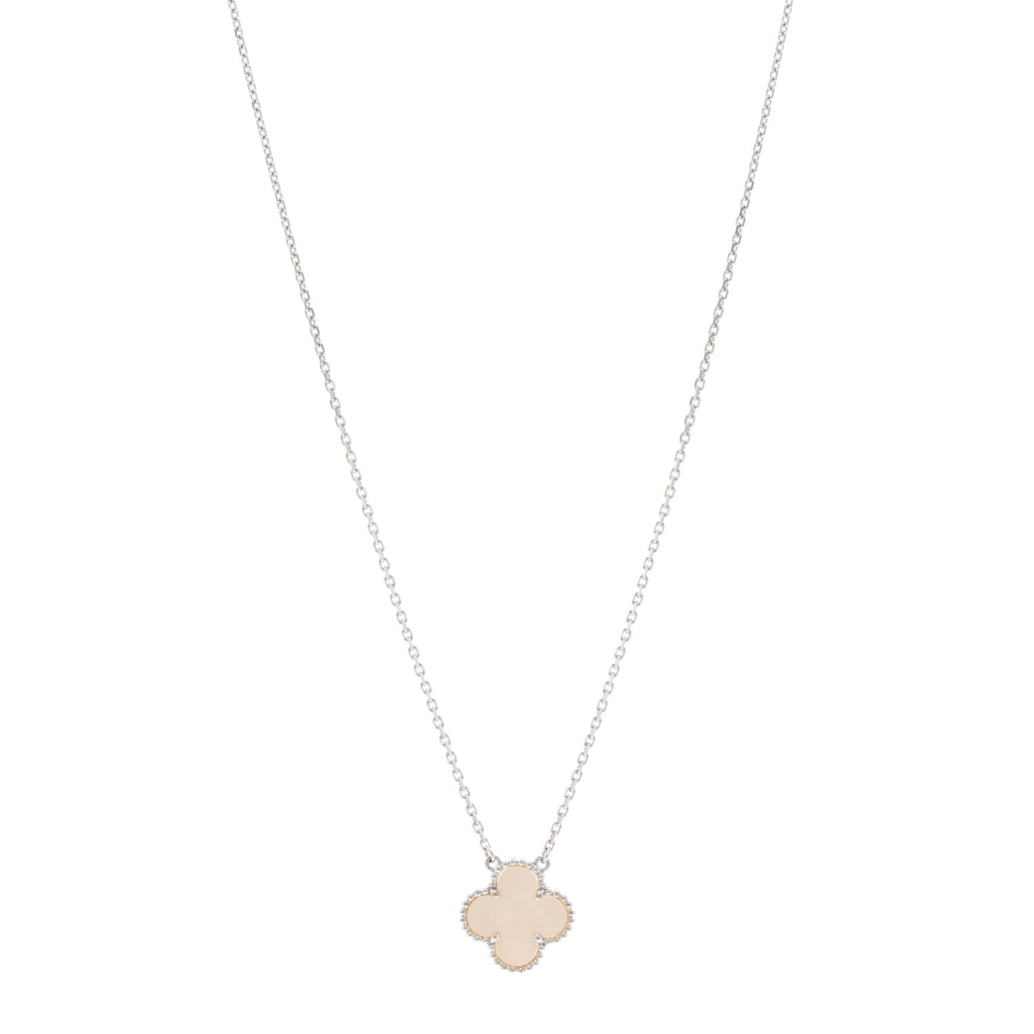 Van Cleef & Arpels 18K White Gold Mother Of Pearl Vintage Alhambra Pendant Necklace 1 of 4