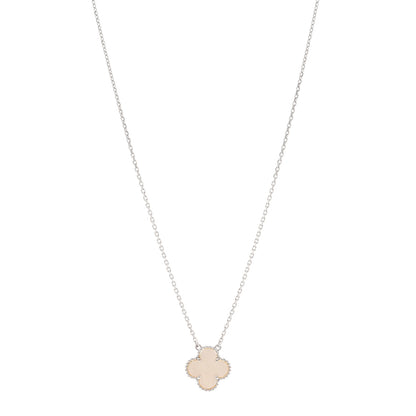 Van Cleef & Arpels 18K White Gold Mother Of Pearl Vintage Alhambra Pendant Necklace 1 of 4