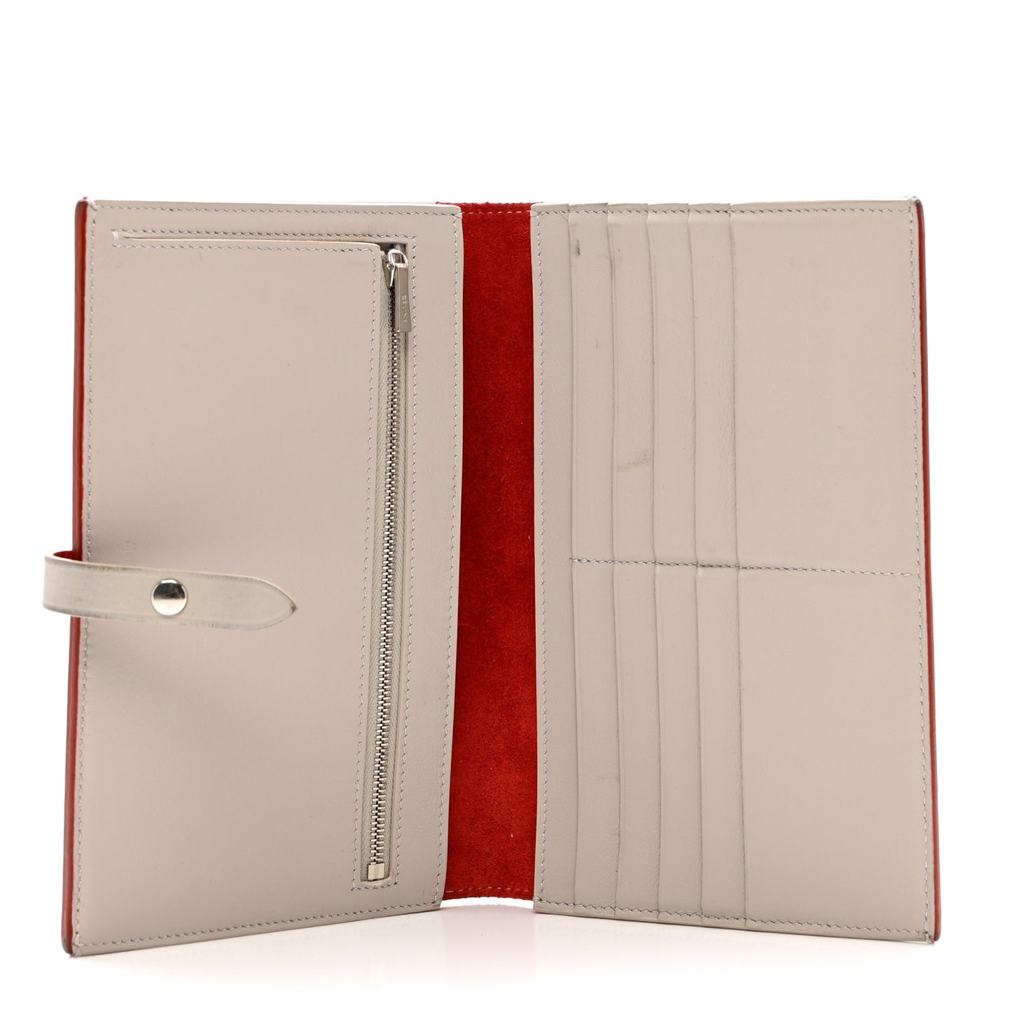 Grained Calfskin Large Multifunction Strap Wallet Pop Red