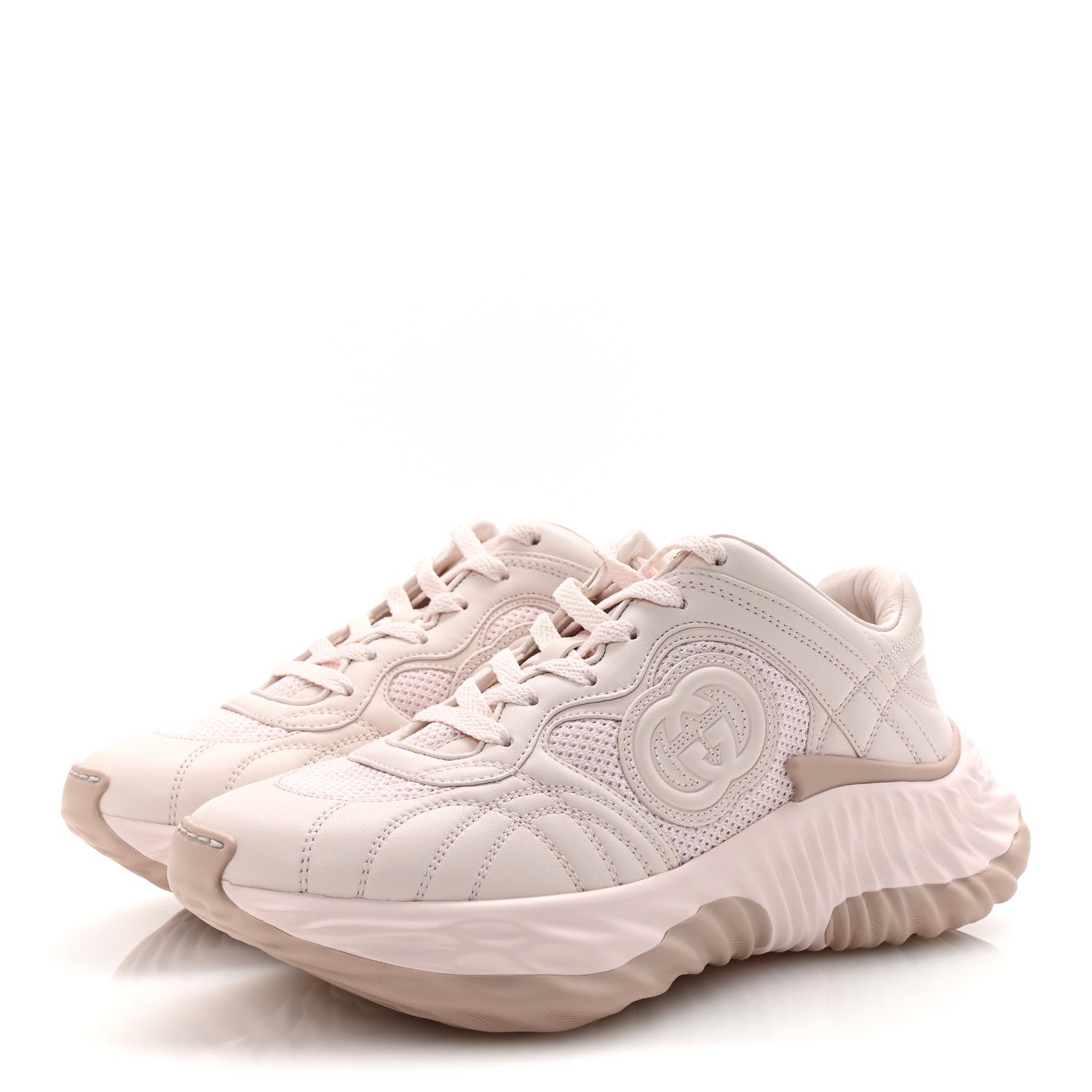 Gucci Calfskin Interlocking G Ripple Womens Platform Sneakers 38.5 Light Pink 4 of 9