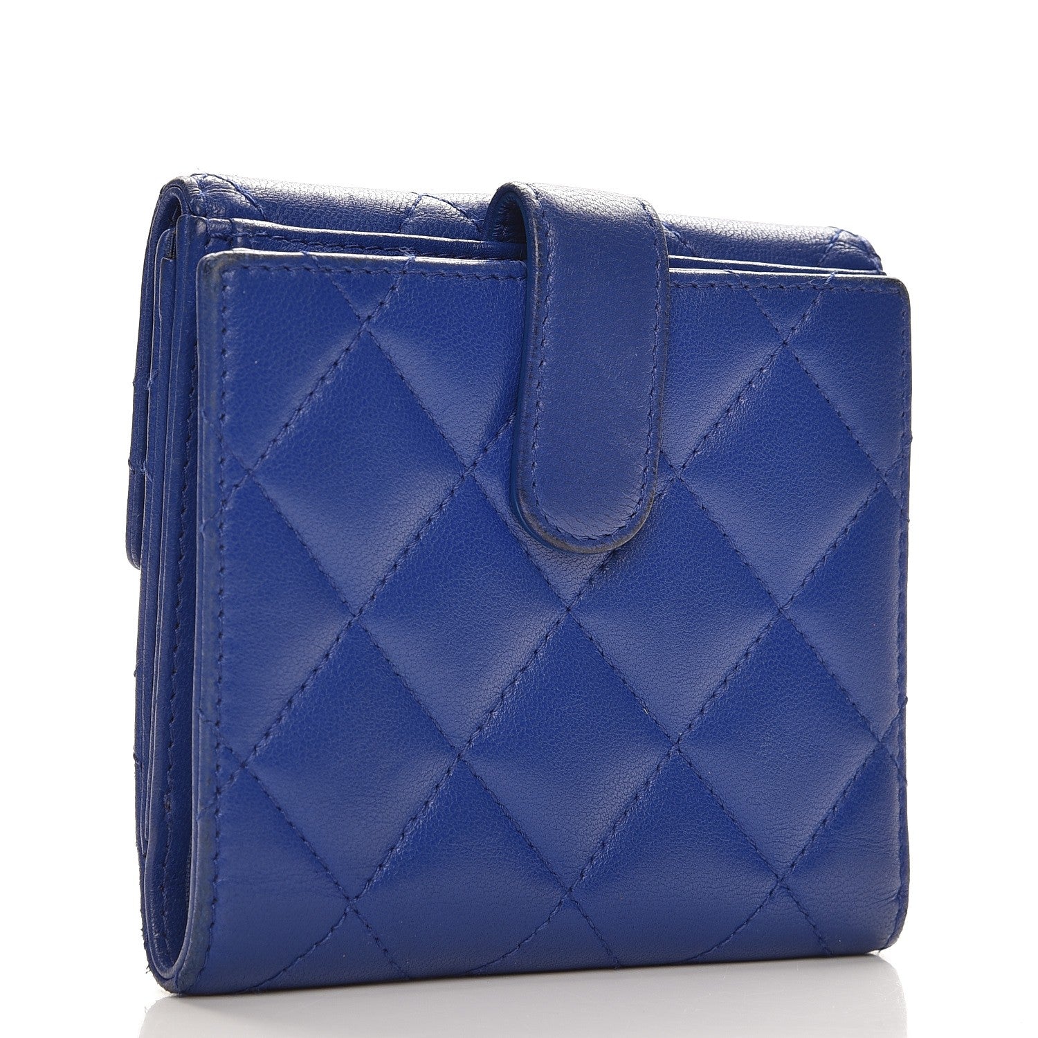 Chanel Lambskin Quilted Compact French Flap Wallet Blue 3 of 11