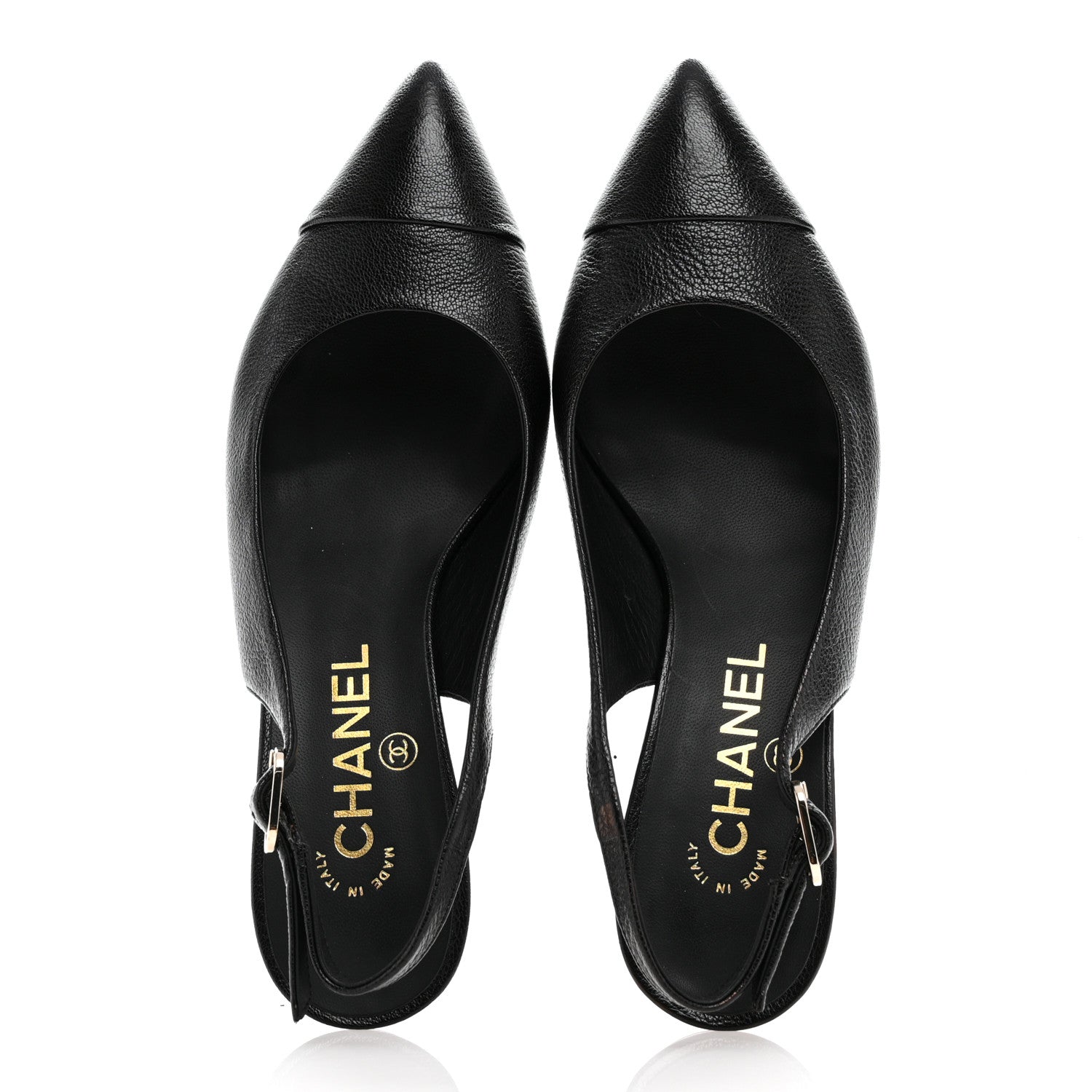 Chanel Goatskin Cap Toe CC Slingback Pumps 37 Black 2 of 12