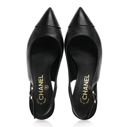 Chanel Goatskin Cap Toe CC Slingback Pumps 37 Black 2 of 12