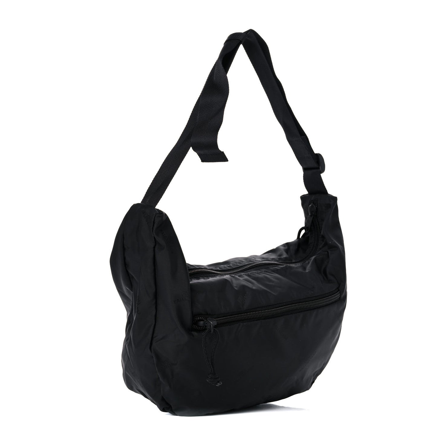Recycled Sport Nylon Logo Embroidered Large Wheel Sling Bag Black White