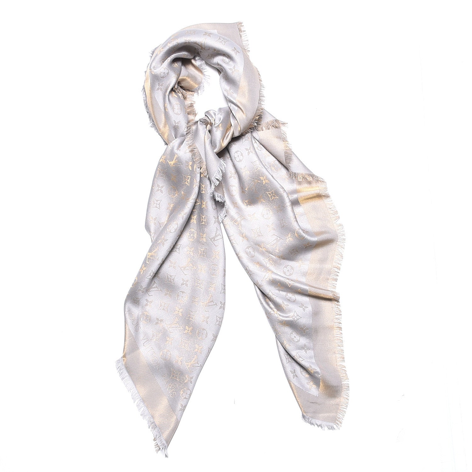 Louis Vuitton Silk Lurex Wool Monogram Shine Shawl Charcoal Greige 1 of 7