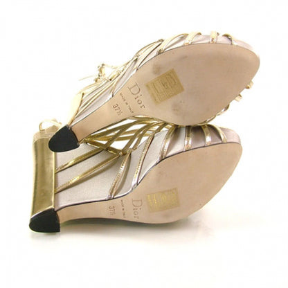 Christian Dior Satin Platform Wedge Heels Gold 4 of 7