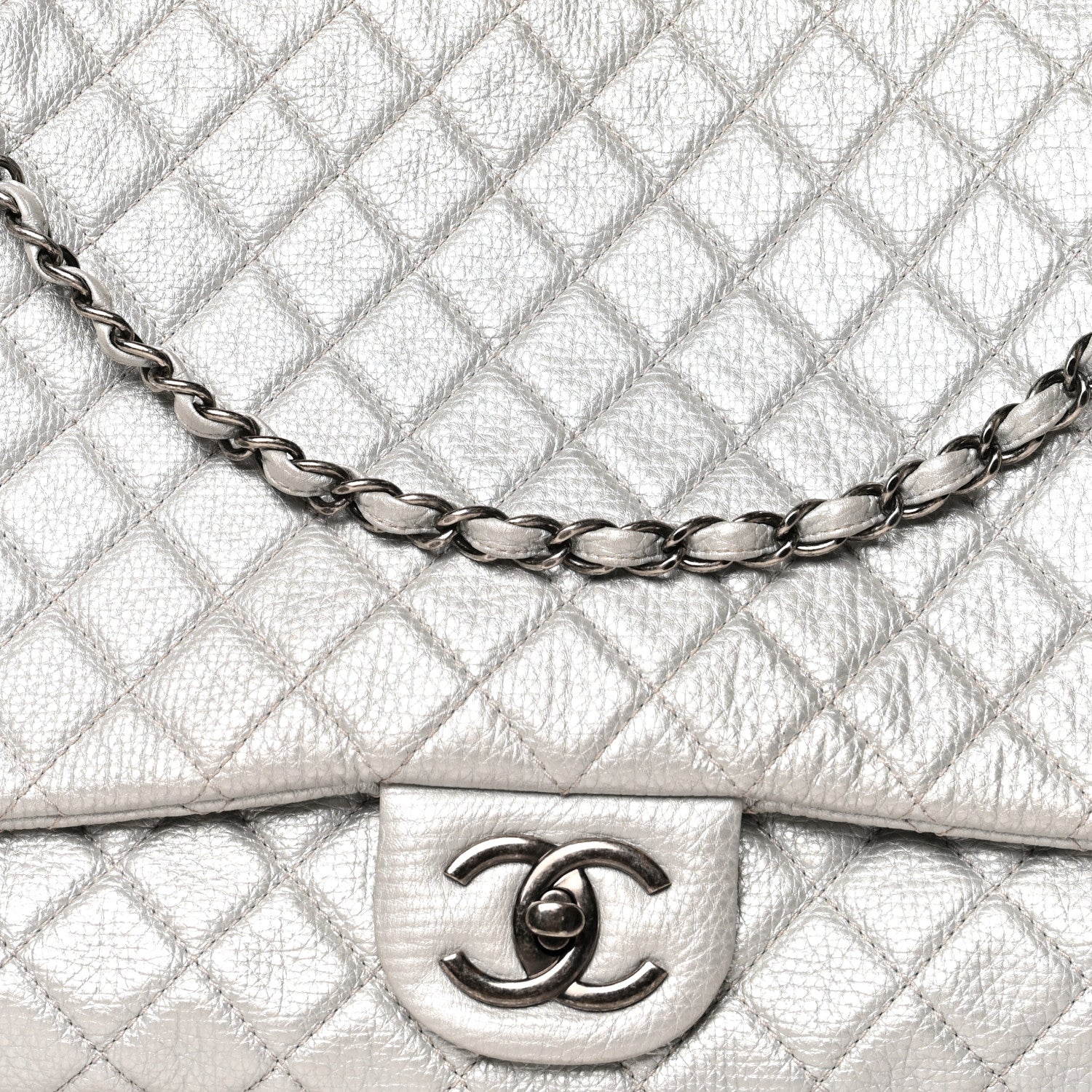 Chanel Metallic Calfskin Quilted XXL Travel Flap Bag Silver 8 of 10